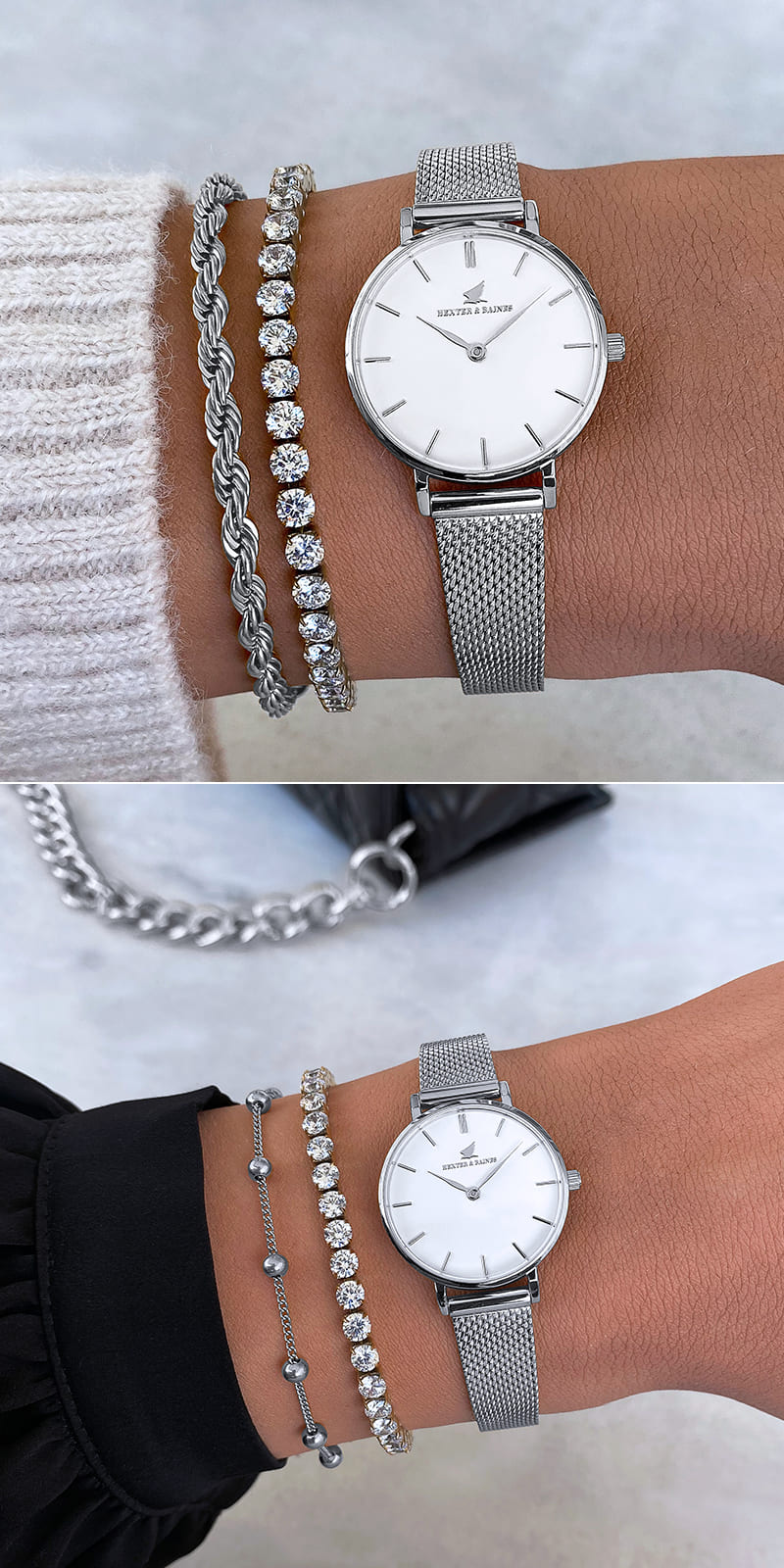 Novia Petite Silver & White Mesh - Hexter & Baines